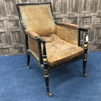 Lot 197 - A 19TH CENTURY CANE PANELLED ARMCHAIR