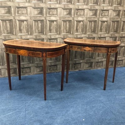 Lot 242 - A PAIR OF EARLY 19TH CENTURY INLAID TURNOVER CARD TABLES