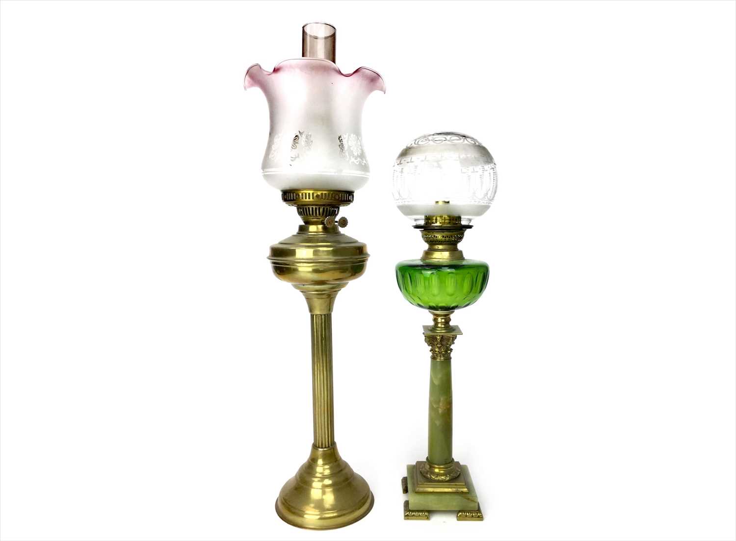 Lot 1650 - A BRASS OIL LAMP AND ANOTHER LAMP