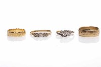 Lot 306 - GROUP OF FOUR GOLD RINGS comprising of two...