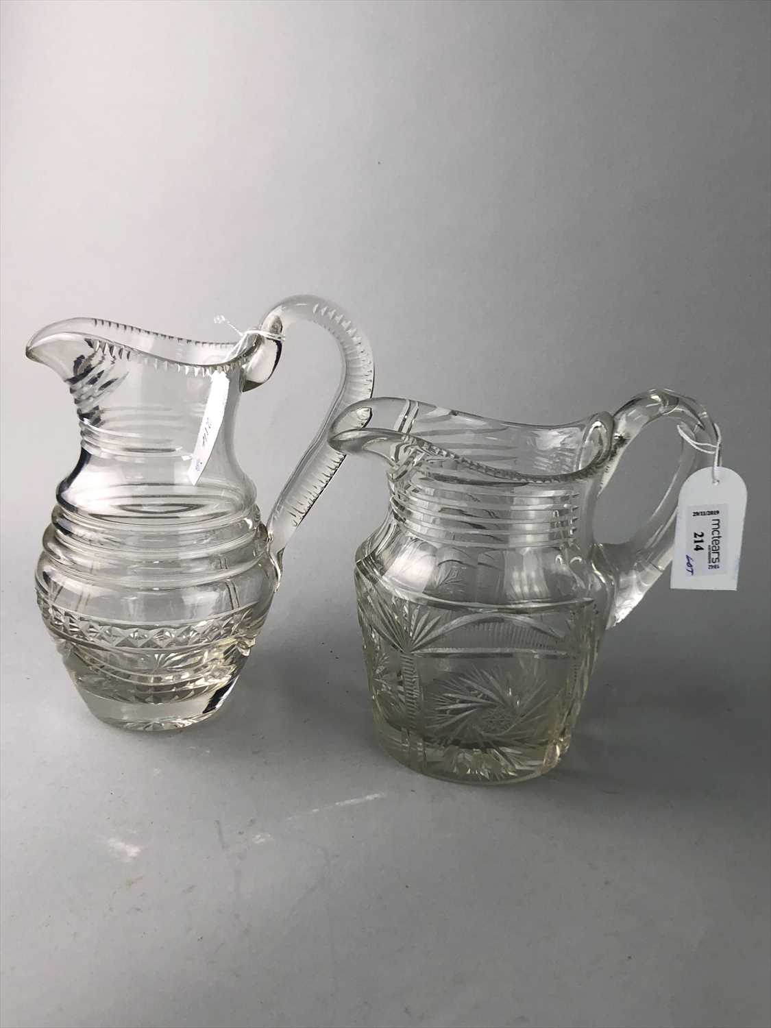 Lot 214 - A LATE VICTORIAN CUT GLASS JUG AND A COLLECTION OF GLASSES
