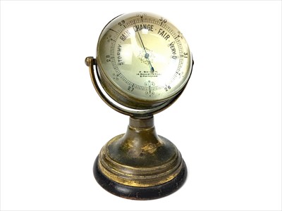 Lot 1135 - A GLASS CASED DESK BAROMETER/THERMOMETER BY R BAILEY