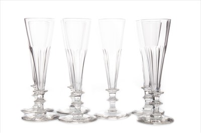 Lot 1285 - A SET OF SEVEN 19TH CENTURY GLASS WINE FLUTES