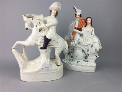 Lot 129 - A VICTORIAN FLATBACK FIGURE OF A HORSE RIDER ALONG WITH OTHERS