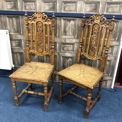 Lot 305 - A PAIR OF OAK HALL CHAIRS
