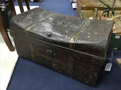 Lot 143 - A METAL TRUNK ALONG WITH SCOUT UNIFORM AND A MASK