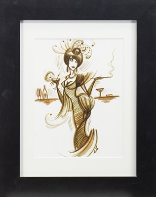 Lot 675 - COCKTAILS TIME, AN INK AND WASH BY LAETITIA GUILBAUD
