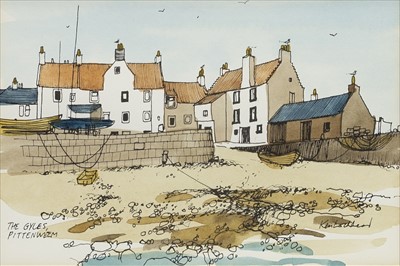 Lot 450 - THE GYLES, PITTENWEEM, A WATERCOLOUR BY KEN LOCHEAD