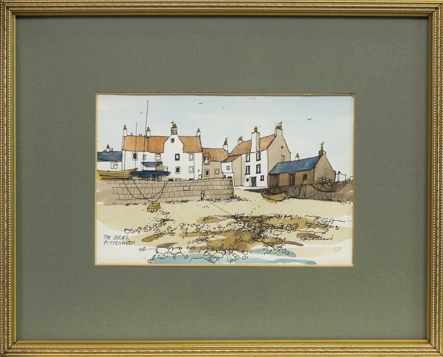 Lot 450 - THE GYLES, PITTENWEEM, A WATERCOLOUR BY KEN LOCHEAD