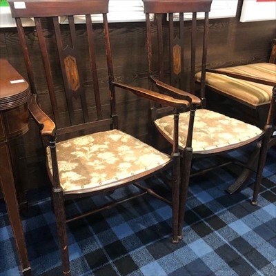 Lot 319 - A PAIR OF ARTS & CRAFTS OPEN ELBOW CHAIRS