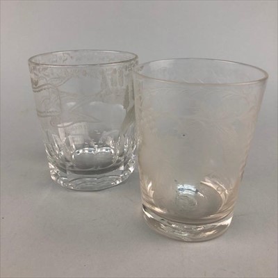 Lot 318 - A LOT OF TWO 19TH CENTURY ETCHED DRINKING GLASSES