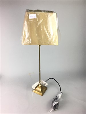 Lot 301 - A MODERN TABLE LAMP AND TWO GLASS CANDLE HOLDERS