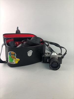 Lot 173 - A PENTAX CAMERA IN CASE AND VARIOUS LENSES