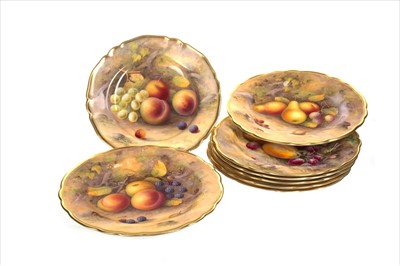 Lot 1291 - A COMPOSITE SET OF EIGHT ROYAL WORCESTER HAND PAINTED DESSERT PLATES