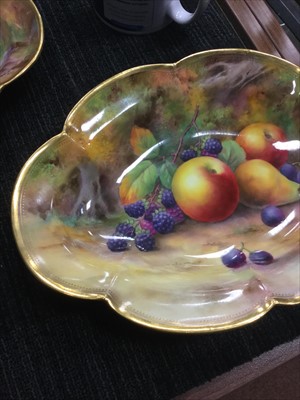 Lot 1292 - A PAIR OF ROYAL WORCESTER HAND PAINTED COMPORTS AND A DISH