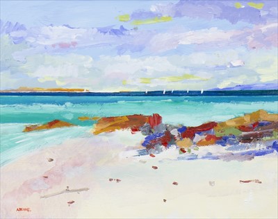 Lot 101 - OUTER HEBRIDES II, AN ACRYLIC BY ALASTAIR BENNIE