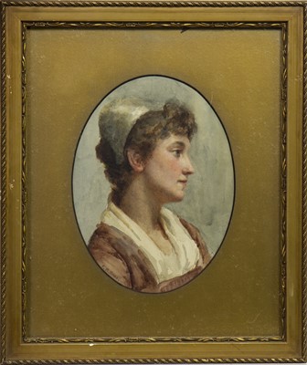 Lot 428 - HEAD STUDY OF A GIRL, A WATERCOLOUR BY F M EVANS