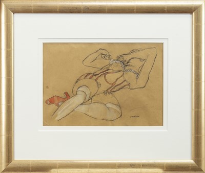 Lot 686 - VICTORIAN COREST III, A CONTE AND GOUACHE ON PAPER BY SANDIE GARDNER