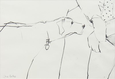 Lot 125 - DOG LOVE II, A CHARCOAL BY CLAIRE HARKESS