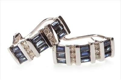 Lot 383 - A PAIR OF SAPPHIRE AND DIAMOND EARRINGS