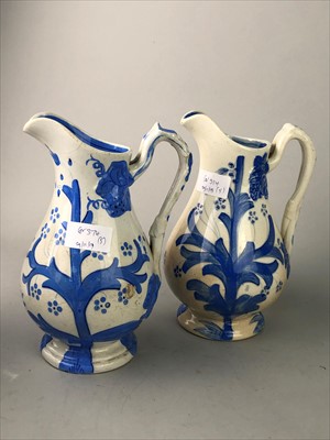 Lot 374 - A STAFFORDSHIRE FROG MUG AND FOUR JUGS