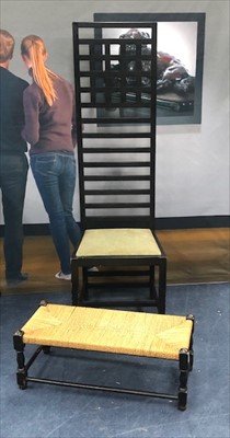 Lot 406 - A MODERN HIGH BACK CHAIR AND A FOOTSTOOL