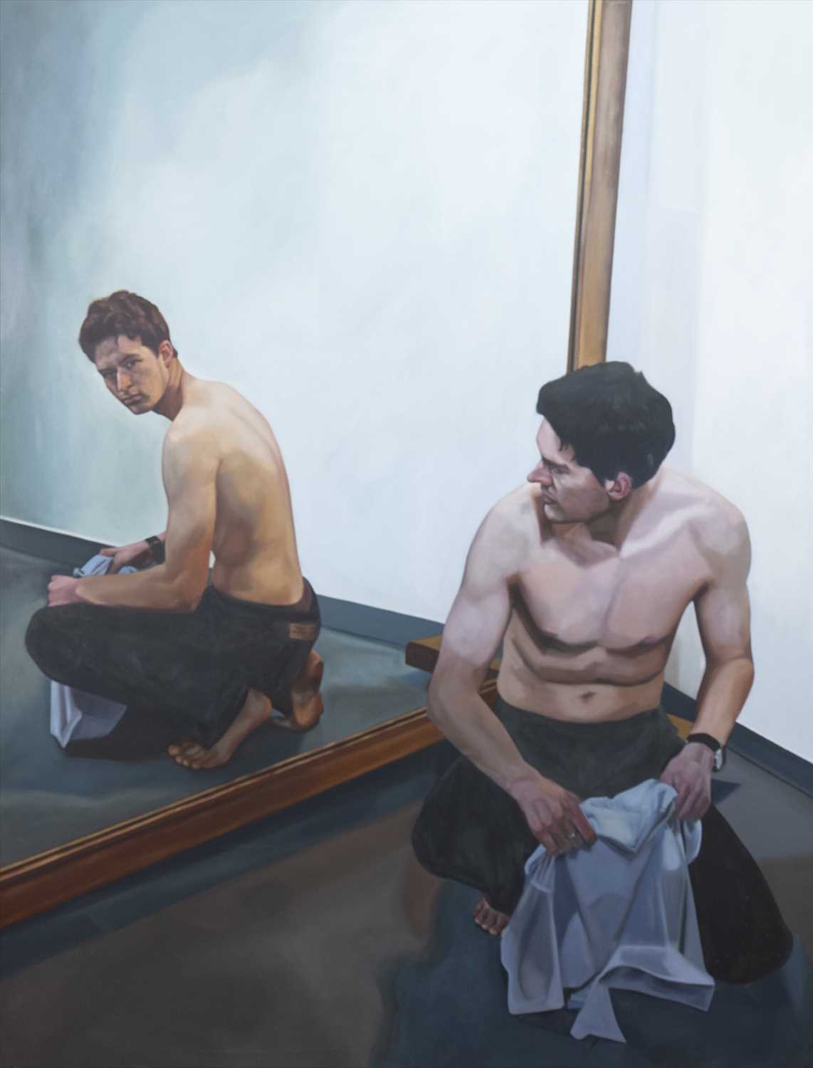 Lot 576 - MAN IN THE MIRROR, AN OIL BY JACQUELINE MARR
