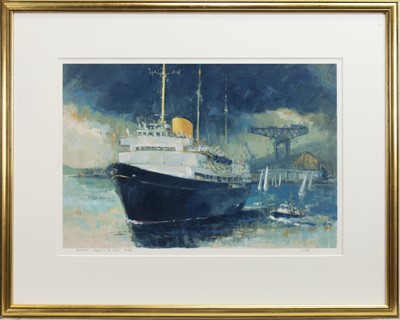 Lot 644 - BRITANNIA, FAREWELL TO THE CLYDE, A SIGNED LIMITED EDITION PRINT BY JAMES WATT