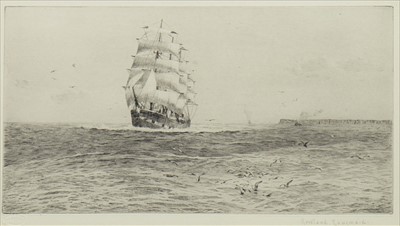Lot 444 - SHIP IN CHOPPY SEAS, AN ETCHING BY ROWLAND LANGMAID