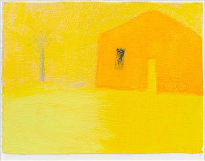 Lot 590 - YELLOW HOUSE, AN ACRYLIC AND GOUACHE BY ANDREW SQUIRE