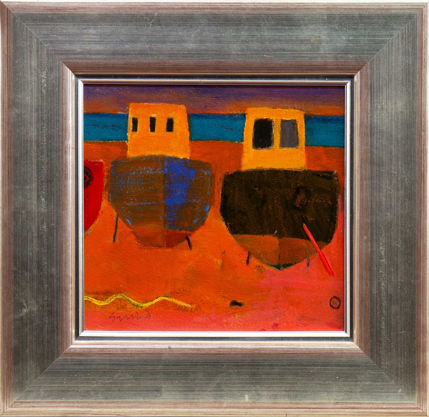 Lot 591 - BOATS, AN ACRYLIC AND GOUACHE BY ANDREW SQUIRE