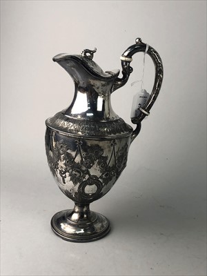 Lot 280 - A VICTORIAN SILVER PLATED HOT WATER JUG AND OTHER PLATED WARES