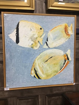 Lot 478 - THREE YELLOW FISH, AN OIL BY A. J. YOUNG