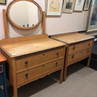 Lot 442 - AN OAK CHEST OF DRAWERS AND A DRESSING CHEST