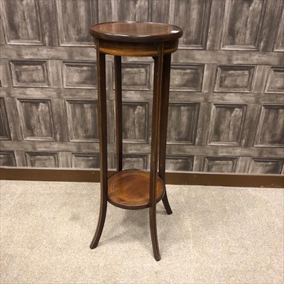 Lot 427 - A MAHOGANY INLAID TWO TIER PLANT STAND