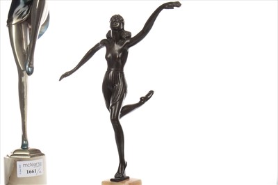 Lot 1661 - AN ART DECO STYLE SILVERED BRONZE FIGURE OF A DANCER ALONG WITH ANOTHER