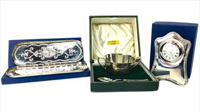 Lot 881 - A CONTEMPORARY SILVER FRAMED BEDSIDE TIMEPIECE