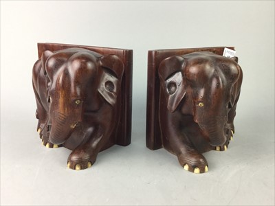 Lot 446 - A PAIR OF ELEPHANT BOOK ENDS ALONG WITH A CAT