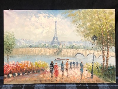 Lot 454 - A PARISIAN SCENE, AN OIL SIGNED BURNETT