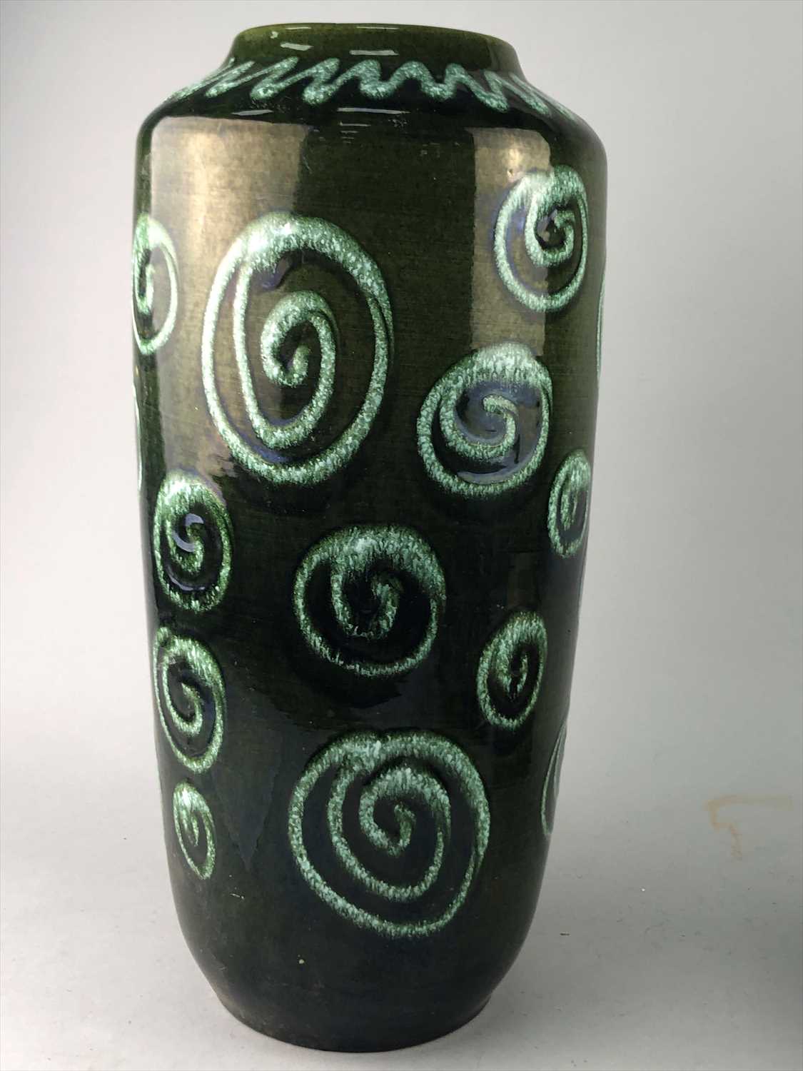 Lot 505 - A LARGE GERMAN STUDIO POTTERY VASE AND BRASS WARE