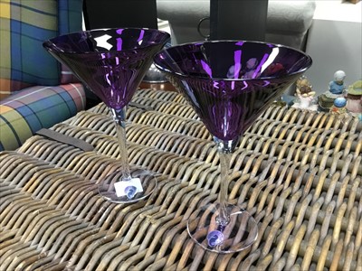 Lot 577 - A LOT OF SIX WATERFORD CRYSTAL AMETHYST MARTINI GLASSES