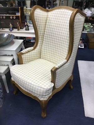 Lot 210 - A PAIR OF MODERN WINGBACK ARMCHAIRS