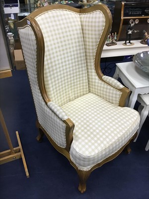 Lot 210 - A PAIR OF MODERN WINGBACK ARMCHAIRS