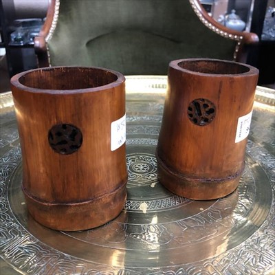 Lot 582 - A PAIR OF BAMBOO BRUSH POTS