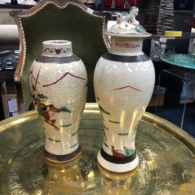 Lot 585 - TWO CHINESE CRACKLEWARE BALUSTER VASES