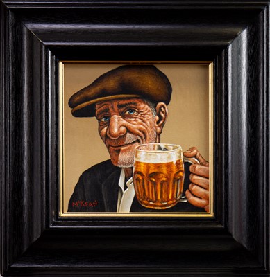 Lot 138 - THE LAGER DRINKER, AN OIL BY GRAHAM MCKEAN