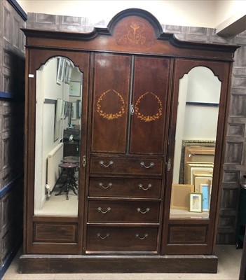 Lot 414a - AN EDWARDIAN INLAID TRIPLE WARDROBE