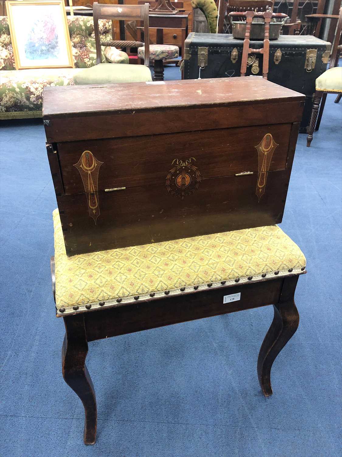 Lot 128 - A PIANO STOOL AND ART NOUVEAU STYLE BOX