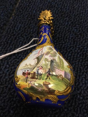 Lot 1305 - A LATE 19TH CENTURY PORCELAIN AND ENAMEL PERFUME BOTTLE