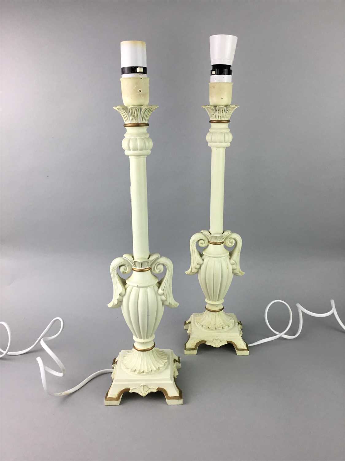 Lot 267 - A PAIR OF COMPOSITE TABLE LAMPS AND TWO GLASS LAMPS